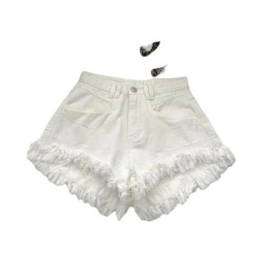 Imagem de Shorts De Denim De Cintura Alta Estilo Coreano Com Franjas Para O Verã