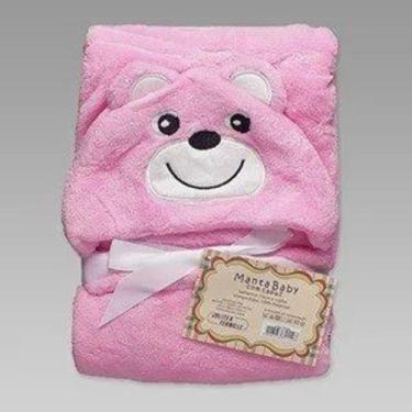 Imagem de Manta Baby com Capuz de Urso 75x100cm Rosa Jolitex