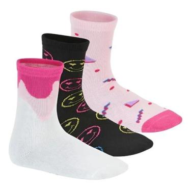 Imagem de Kit 3 Meias Infantil Cano Médio Básica Molekinha Meninas Cor:Branco Pr