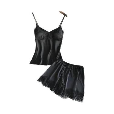 Imagem de Conjuntos De Pijamas Sexy De Renda E Cetim Para Mulheres, Tops Cropped