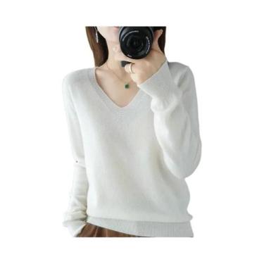 Imagem de Suéter Feminino De Tricô Gola V Manga Longa Para Outono Inverno, Moda 