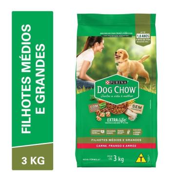 Imagem de Ração DOG CHOW Cães Filhotes Médios e Grandes Carne, Frango e Arroz 3kg
