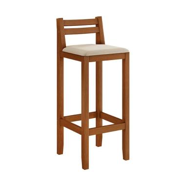 Imagem de Banqueta Em Madeira Maciça Alta 98 Cm Com Encosto Ibiza - Malbec Assento Off White