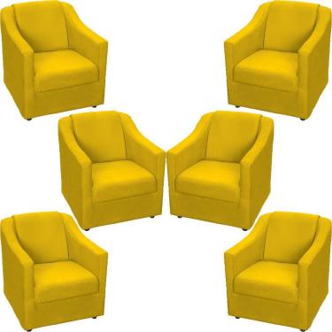 Imagem de Kit 6 Poltronas Mila Pé De Plástico Cromado - Amarelo Suede
