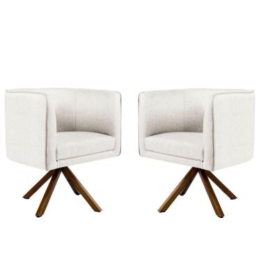 Imagem de Kit 02 Poltronas Giratória Nix Linho Creme Gran Belo