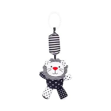 Imagem de Brinquedo De Carrinho De Bebê Em Pelúcia Preto E Branco Com Sino E Cho