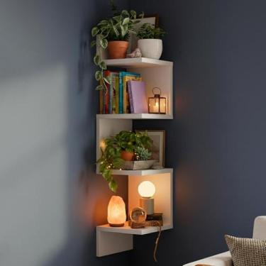 Imagem de Prateleira De Canto Suspensa Decorativa Estante Livros - Kelan, Branco