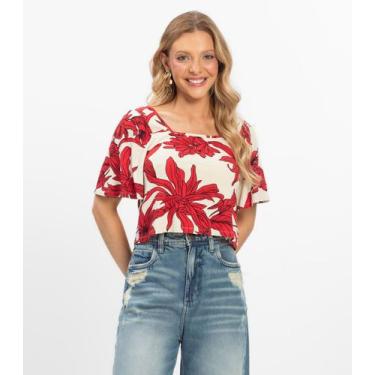 Imagem de Blusa Cropped Feminina Visco Maquinetada Rovitex Vermelho, P, Vermelho