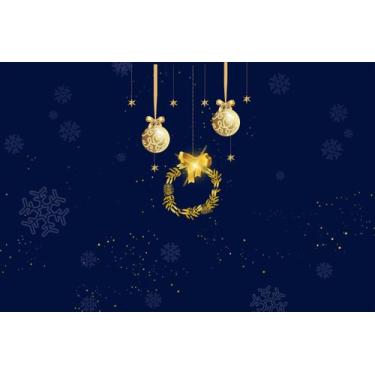 Imagem de Painel de Lona Natal Azul Flocos e Bolas Natalinas - Fabrika de Festa,