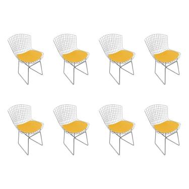Imagem de Kit 8 Cadeiras Bertoia Cromada Com Assento Sintético Amarelo