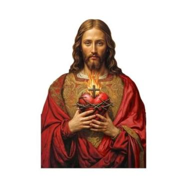 Imagem de Arte Em Tela Sagrado Coração De Jesus E Virgem Maria Católica, Pôster 