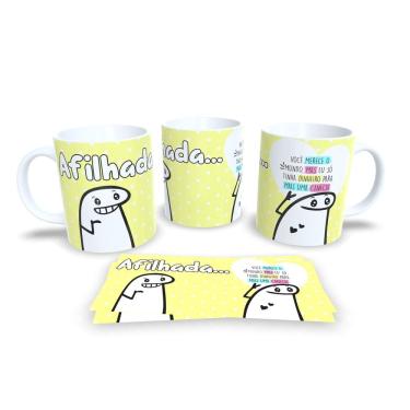 Imagem de Caneca Amarela de Porcelana Flork  Coleção Família (Tio, Tia, Mãe)