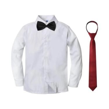 Imagem de Camisa Social Branca De Manga Longa Para Meninos Com Gravata Borboleta