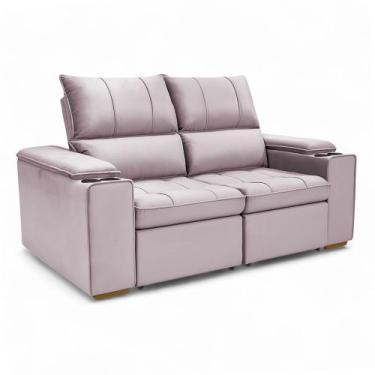Imagem de Sofá Retrátil Reclinável 2 Lugares 1,90m Boni Veludo Rosê - Loja Sheep