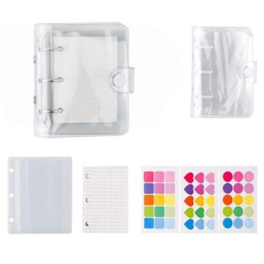Imagem de Mini bolsos para fichário, conjunto de acessórios recarregáveis de 3 furos, caderno de folhas soltas de PVC transparente, incluindo 70 páginas de grade interna + 2 sacos de armazenamento + 12 cartões