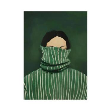 Imagem de Pôster De Arte Em Tela Com Mulher Abstrata De Listras Verdes Lendo Liv