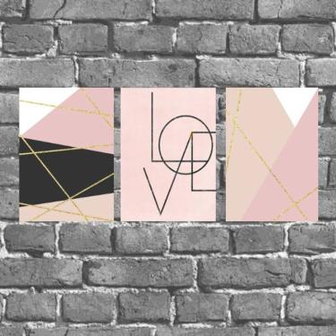 Imagem de Kit 3 Placas Decorativas Love Geométrico 18x27cm