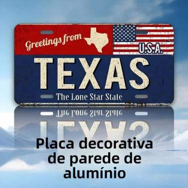 Imagem de Placa Decorativa De Parede Texas: Bandeira Americana Em Alumínio Duráv