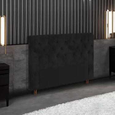 Imagem de Cabeceira para Cama Box Casal Amanda Fixação no Box Madeira Maciça Estofada em Tecido Suede Preto