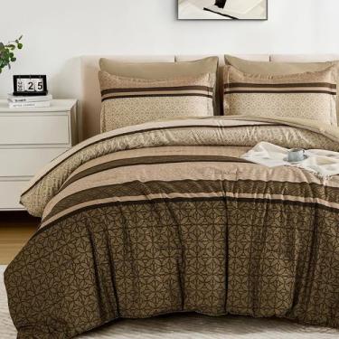 Imagem de Conjunto de edredom WONGS BEDDING, tamanho completo, marrom, listrado,