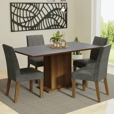 Imagem de Conjunto Sala de Jantar Keila 4 Lugares Tampo em MDP com Cadeiras Suede Rustic Cinza Si...