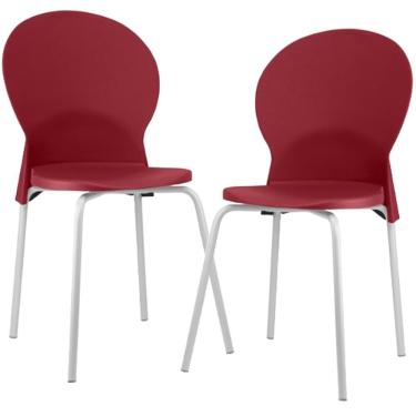 Imagem de Kit 02 Cadeiras Mond F02 Estrutura em Aço Assento Plástico Branco Vermelho para Sala de...