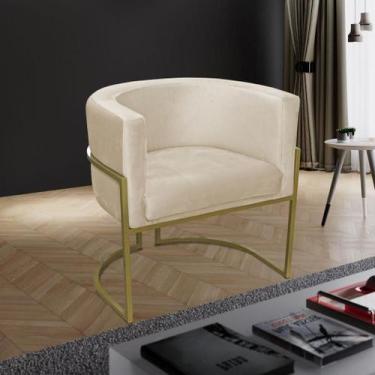 Imagem de Poltrona para Sala Decorativa Luna Base Ferro Dourado Veludo Bege Visa