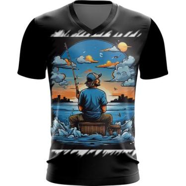 Imagem de Camiseta Gola V Pesca Esportiva Peixes Azul Paz 10 - Kasubeck Store®, 