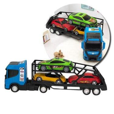 Imagem de Brinquedo Caminhão Cegonha Grande com 3 Mini Carros Estrutura de Dois 