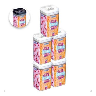 Imagem de Kit Com 5 Potes Hermético De Acrílico Mantimentos Tampa Trava 2300 Ml 