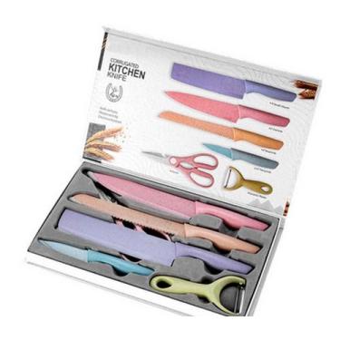Imagem de Kit Jogo Facas 6 peças Inox Descascador Tesoura Churrasco Cozinha Faqu
