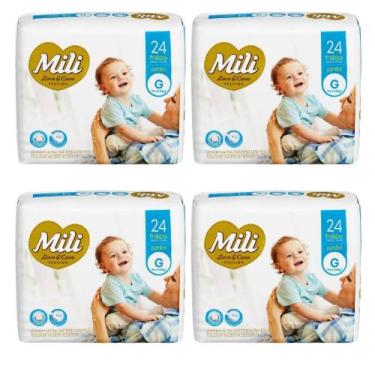 Imagem de Fralda Descartável Mili  Love& Care  Tamanho G     4 Pacotes c/24 unid