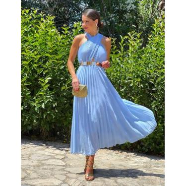 Imagem de Vestido midi plissado azul bebe - ildinha modas