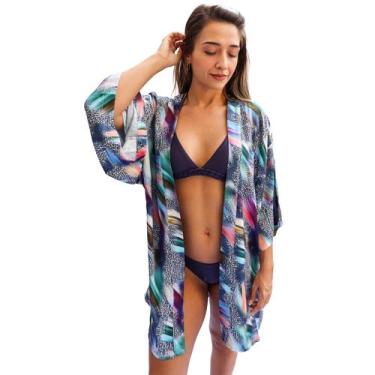 Imagem de Kimono Praia Feminino Estampado Blusão Manga 3/4 - Upclow