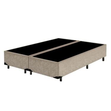 Imagem de Cama Box Queen Blindado Bipartido Estrutura em Madeira Reforçada Suede Bege sem Baú Hom...