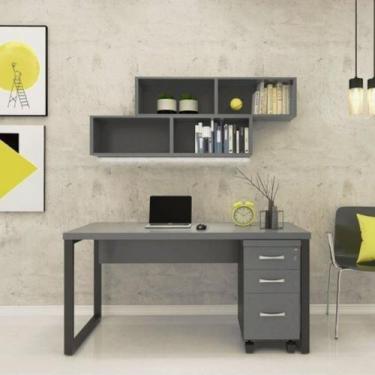 Imagem de Conjunto 4 Peças 2 Prateleiras 1 Mesa 1 Gaveteiro P25 Grafito Preto - 