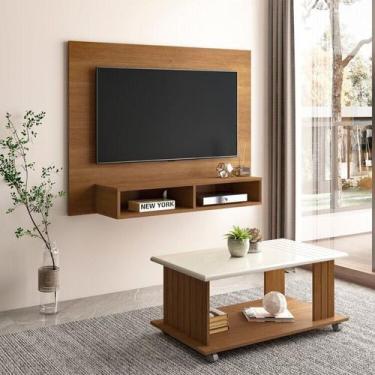 Imagem de Sala Estar Completa com Mesa de Centro e Painel Flash Marrom Cinamomo/