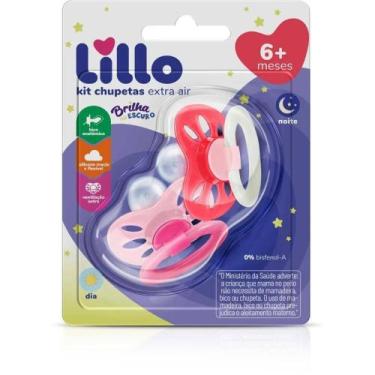 Imagem de Kit Com 2 Chupetas 6+ Silicone Rosa Brilha no Escuro Lillo - 632431