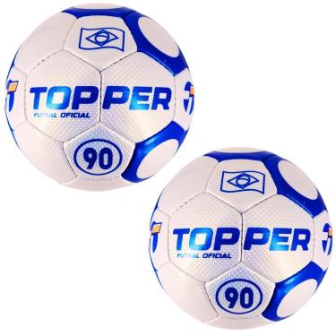 Imagem de Bola de Futsal 90 Oficial Costurada à Mão com Superfície Texturizada Branco e Azul Topper 2 Unidades