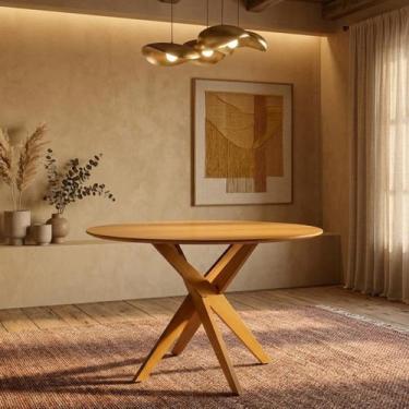 Imagem de Mesa de Jantar Redonda Madeira Maciça 4 Lugares 110cm Lisboa - Gamma M