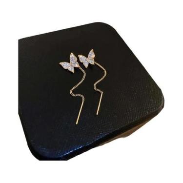 Imagem de Brincos Longos De Borboleta Com Strass Para Mulheres, Duas Formas De U