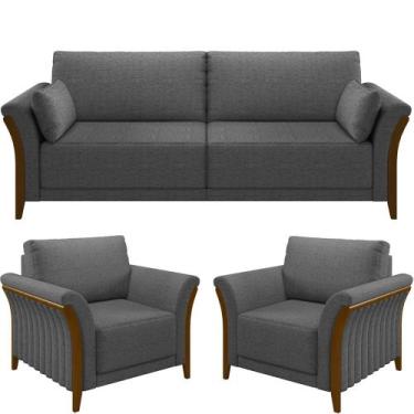 Imagem de Kit Sofá 03 Lugares Sala Estar 222cm Com 02 Poltronas Stefan Pés Madei