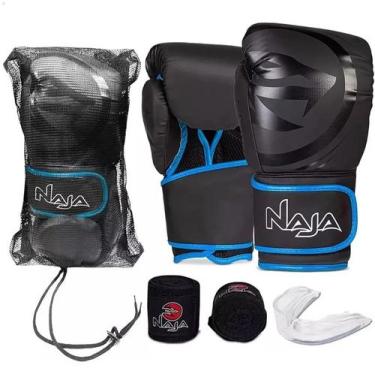 Imagem de Kit Luva De Boxe E Muay Thai Naja Black Line + Bandagem + Protetor Buc