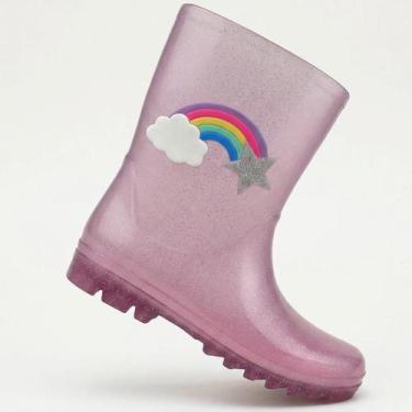 Imagem de Galocha Infantil Feminina Estrela Arco Iris - Kimimo, Rosa glitter, 25