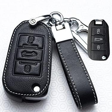 Imagem de WSWJDW Capa de couro para chave de carro, adequada para Peugeot 107 206 207 208 306 307 301 308S 407 2008 3008 4008 5008 RCZ Citroen C1 C2 C3 C4 C5 DS3 DS4, C, preto