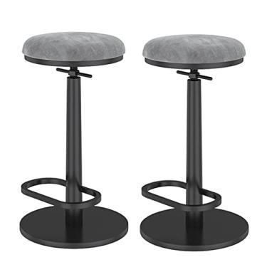 Imagem de Bancos De Bar Ajustáveis ​​Conjunto De 2, Cadeira De Balcão Sem Encosto, Banco Alto Giratório Com Apoio Para Os Pés, Ilha De Cozinha, Bistrô, Banco De Restaurante De Café Da Manhã (Color : Gray)