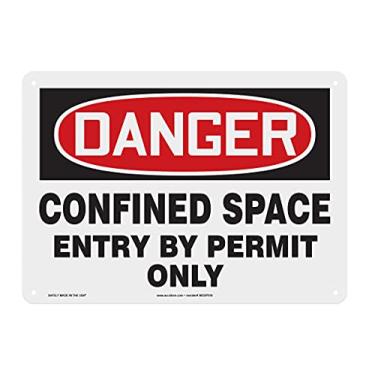 Imagem de Accuform MCSP018VP Placa de Segurança Plástica, Lenda "DANGER CONFINED Space Entry BY PERMIT ONLY", 25,4 cm de comprimento x 35,5 cm de largura x 0,1 cm de espessura, Vermelho/Preto sobre Branco