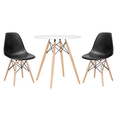 Imagem de Loft7, Kit - Mesa redonda Eames 70 cm branco + 2 cadeiras Eiffel Dsw Preto
