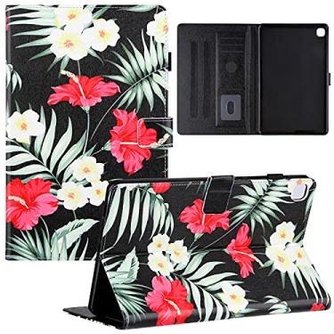 Imagem de KYJX Capa para tablet Samsung Galaxy Tab S6 Lite 10,4 SM-P610 versão 2020, capa para tablet de couro PU com suporte fino de seda para Galaxy Tab S6 Lite 10,4 polegadas 2020 (flores pretas)