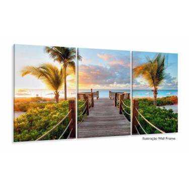 Imagem de Quadros Decorativos Praia Por Do Sol 120x60 3 peças em Tecid